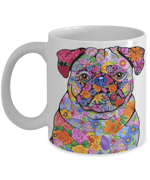 FABULOUS FLOWER PUG WHITE MUG - DESIGN ON BOTH SIDES