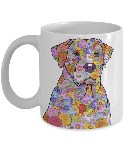 FABULOUS FLOWER YELLOW LAB WHITE MUG - DESIGN ON BOTH SIDES