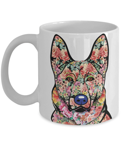 FABULOUS FLOWER GERMAN SHEPHERD WHITE MUG - DESIGN ON BOTH SIDES