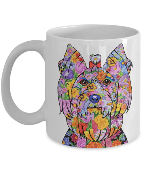 FABULOUS FLOWER YORKIE SHOWCUT WHITE MUG - DESIGN ON BOTH SIDES