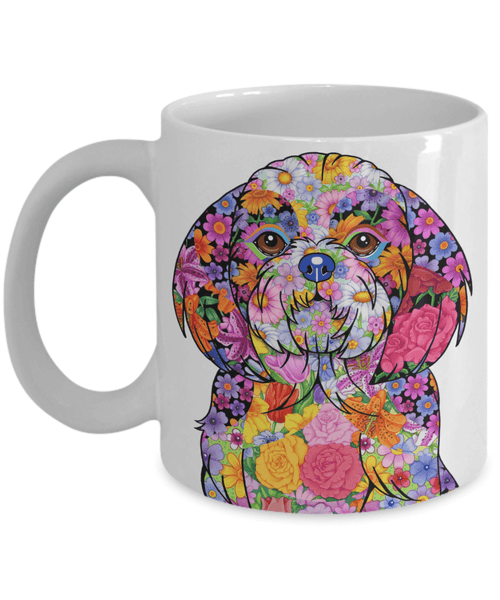 FABULOUS FLOWER SHIH TZU WHITE MUG - DESIGN ON BOTH SIDES