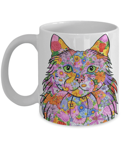 AWESOME FLOWER CAT MUG - LONG HAIRED CAT