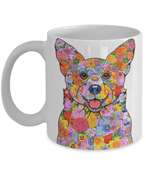 FABULOUS FLOWER CORGI WHITE MUG - DESIGN ON BOTH SIDES