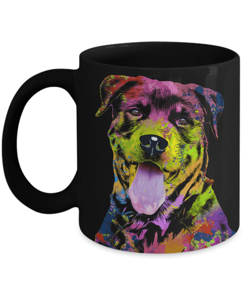 GORGEOUS POP ART ROTTWEILER BLACK MUG - DESIGN ON BOTH SIDES