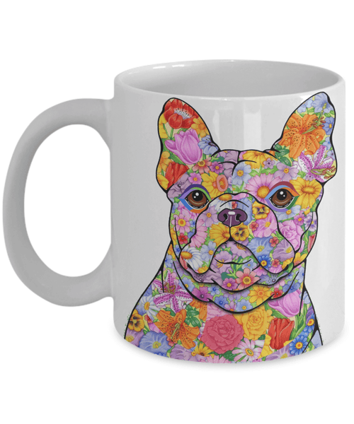 FABULOUS FLOWER FRENCH BULLDOG WHITE MUG - DESIGN ON BOTH SIDES