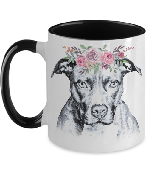 BEAUTIFUL BOHO PIT BULL TWO TONED MUG - BLACK OR PINK