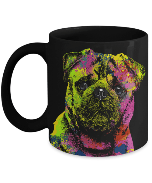 GORGEOUS POP ART PUG BLACK MUG - DESIGN ON BOTH SIDES
