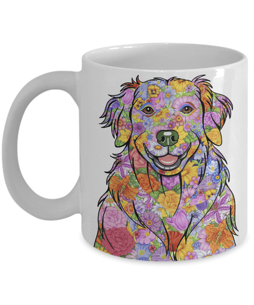 FABULOUS FLOWER GOLDEN RETRIEVER WHITE MUG - DESIGN ON BOTH SIDES