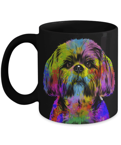 GORGEOUS POP ART SHIH TZU BLACK MUG - DESIGN ON BOTH SIDES