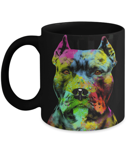 GORGEOUS POP ART PIT BULL CROPPED BLACK MUG - DESIGN ON BOTH SIDES