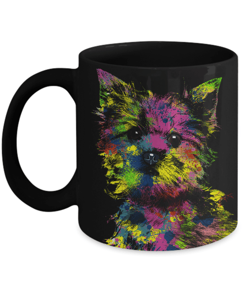 GORGEOUS POP ART YORKIE BLACK MUG - DESIGN ON BOTH SIDES