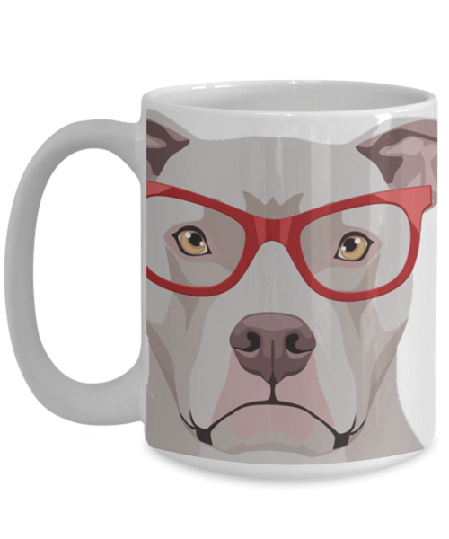 COOL HIPSTER PIT BULL MUG - 11-OZ. & 15-OZ. SIZES - FULL 365° WRAP DESIGN