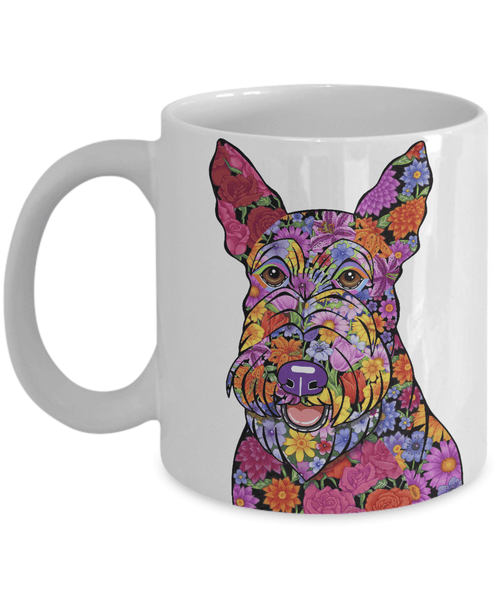FABULOUS FLOWER SCOTTISH TERRIER WHITE MUG - DESIGN ON BOTH SIDES
