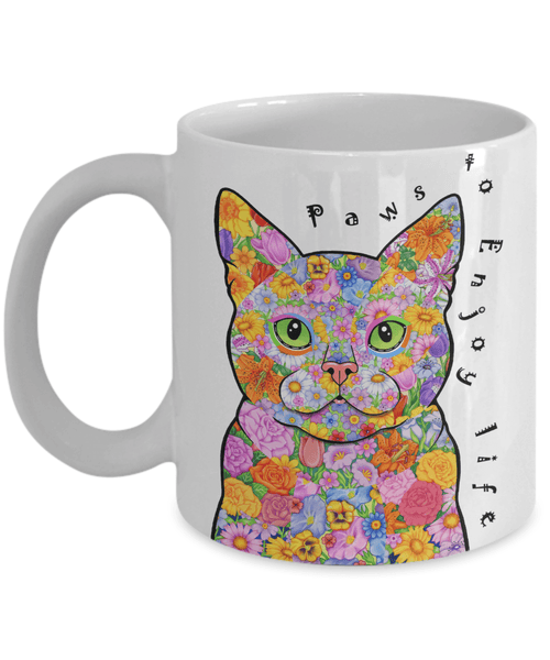POP ART CAT MUG - "PAWS TO ENJOY LIFE"