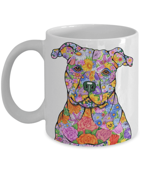 FABULOUS FLOWER PIT BULL WHITE MUG - DESIGN ON BOTH SIDES