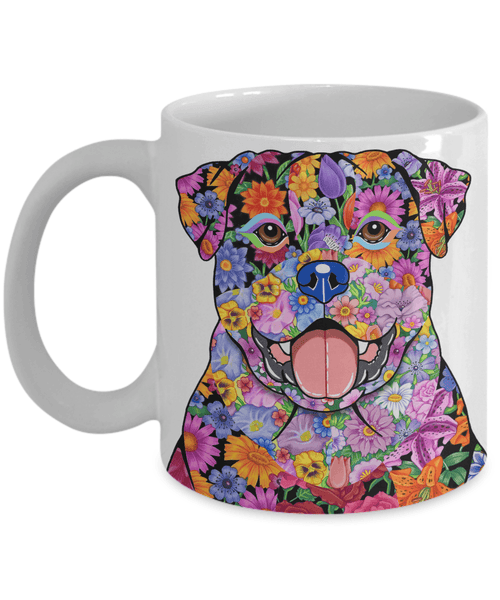 FABULOUS FLOWER ROTTWEILER WHITE MUG - DESIGN ON BOTH SIDES