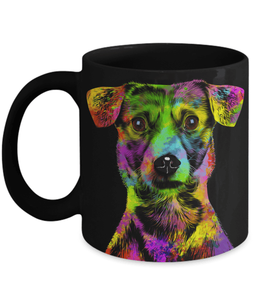 GORGEOUS POP ART JACK RUSSELL BLACK MUG - DESIGN ON BOTH SIDES