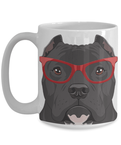 COOL CROPPED EARS HIPSTER PIT BULL MUG - 11-OZ. & 15-OZ. SIZES - FULL 365° WRAP DESIGN