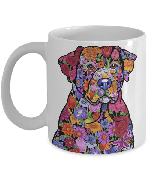 FABULOUS FLOWER LABRADOR RETRIEVER WHITE MUG - DESIGN ON BOTH SIDES
