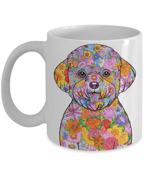 FABULOUS FLOWER BICHON FRISE WHITE MUG - DESIGN ON BOTH SIDES