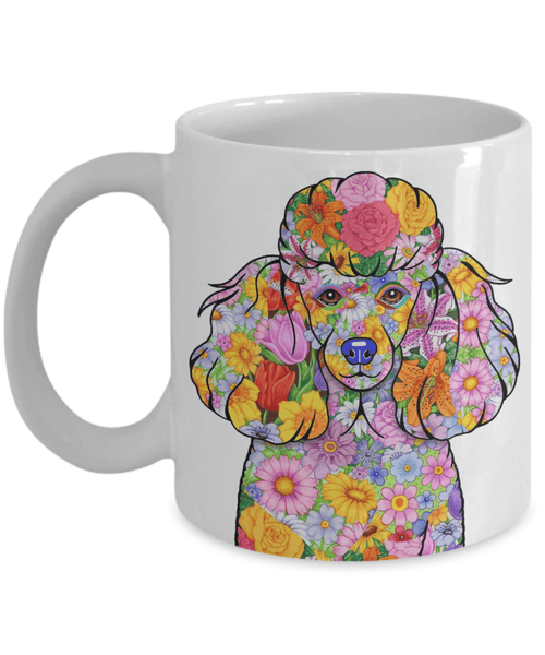 FABULOUS FLOWER POODLE WHITE MUG - DESIGN ON BOTH SIDES