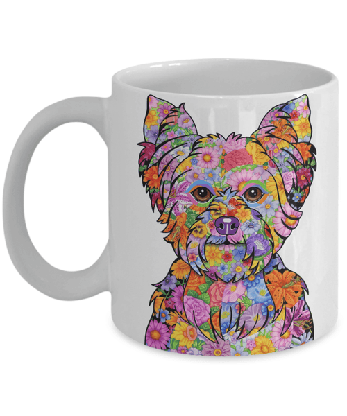 FABULOUS FLOWER YORKIE WHITE MUG - DESIGN ON BOTH SIDES