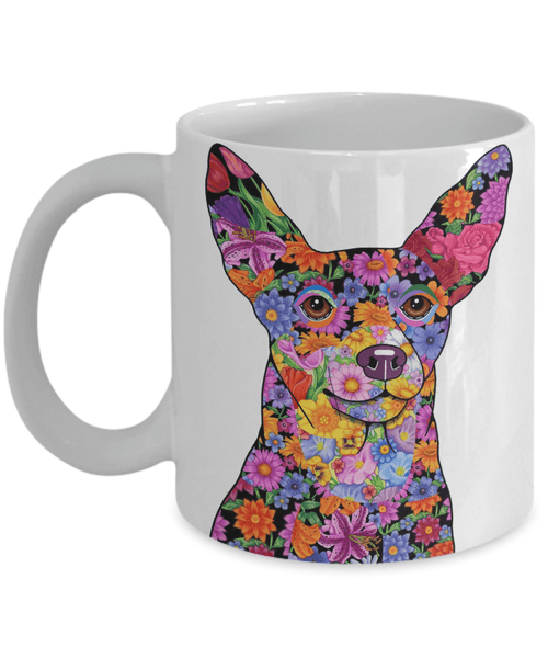 FABULOUS FLOWER MINIATURE PINSCHER WHITE MUG - DESIGN ON BOTH SIDES