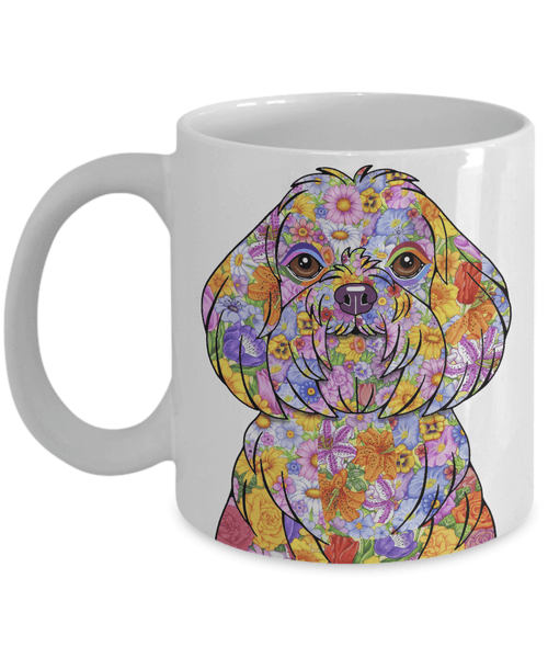 FABULOUS FLOWER MALTESE WHITE MUG - DESIGN ON BOTH SIDES