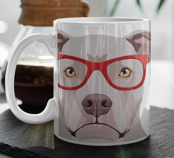 COOL HIPSTER PIT BULL MUG - 11-OZ. & 15-OZ. SIZES - FULL 365° WRAP DESIGN