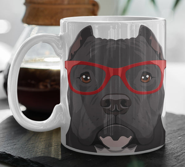 COOL CROPPED EARS HIPSTER PIT BULL MUG - 11-OZ. & 15-OZ. SIZES - FULL 365° WRAP DESIGN