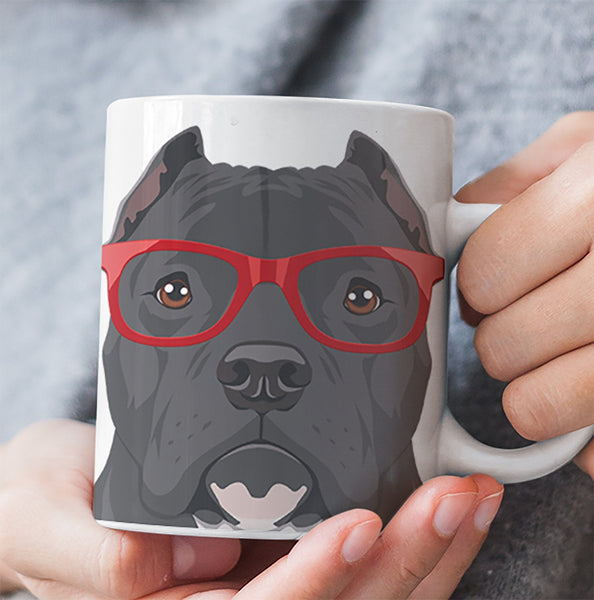 COOL CROPPED EARS HIPSTER PIT BULL MUG - 11-OZ. & 15-OZ. SIZES - FULL 365° WRAP DESIGN