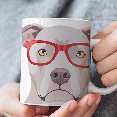 COOL HIPSTER PIT BULL MUG - 11-OZ. & 15-OZ. SIZES - FULL 365° WRAP DESIGN