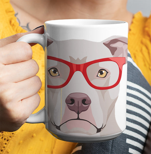 COOL HIPSTER PIT BULL MUG - 11-OZ. & 15-OZ. SIZES - FULL 365° WRAP DESIGN