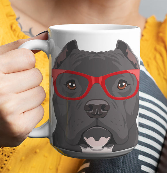 COOL CROPPED EARS HIPSTER PIT BULL MUG - 11-OZ. & 15-OZ. SIZES - FULL 365° WRAP DESIGN