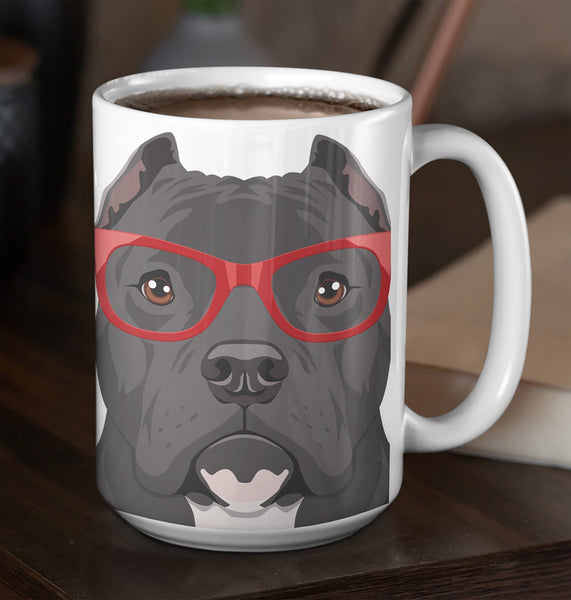 COOL CROPPED EARS HIPSTER PIT BULL MUG - 11-OZ. & 15-OZ. SIZES - FULL 365° WRAP DESIGN