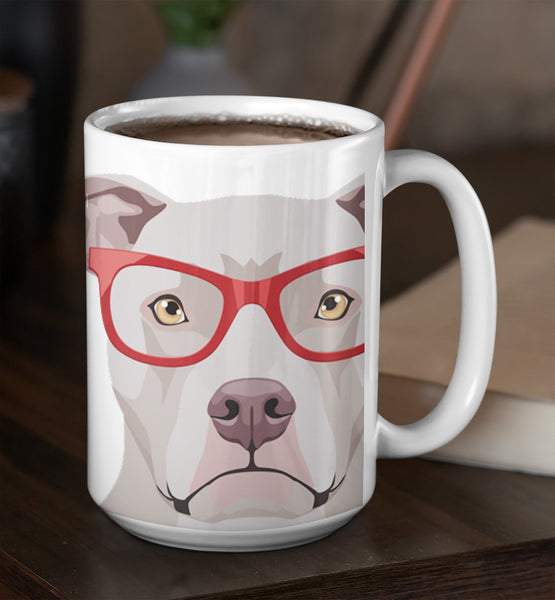 COOL HIPSTER PIT BULL MUG - 11-OZ. & 15-OZ. SIZES - FULL 365° WRAP DESIGN