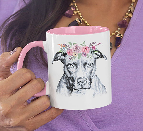 BEAUTIFUL BOHO PIT BULL TWO TONED MUG - BLACK OR PINK