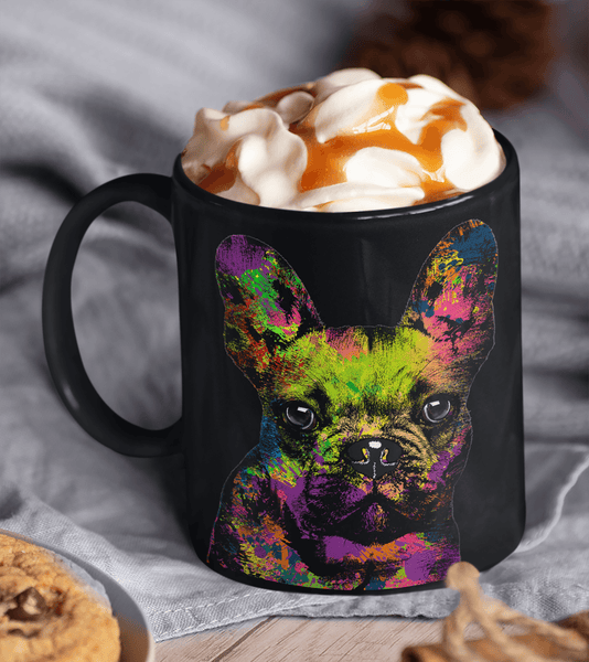 GORGEOUS POP ART FRENCH BULLDOG BLACK MUG - DESIGN ON BOTH SIDES