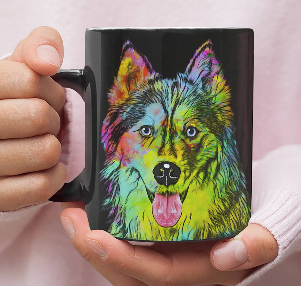 GORGEOUS POP ART HUSKY BLACK MUG - DESIGN ON BOTH SIDES
