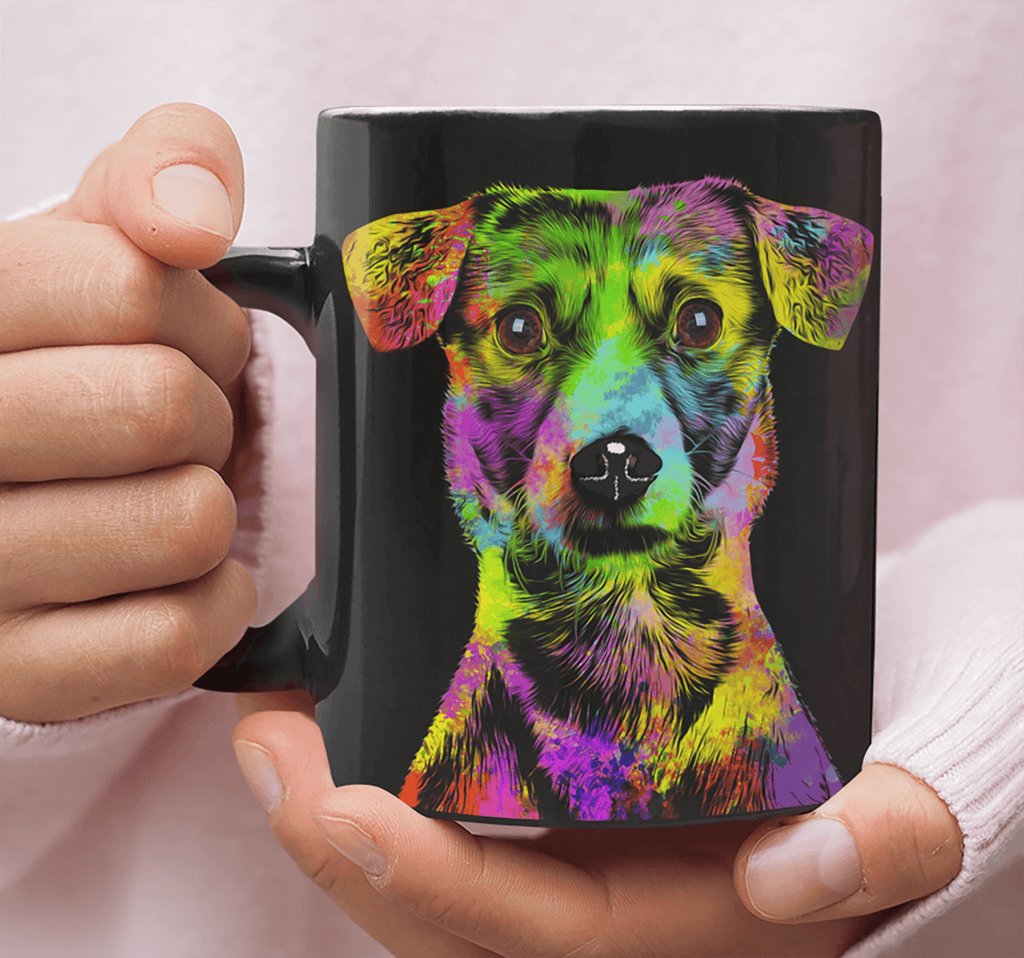GORGEOUS POP ART JACK RUSSELL BLACK MUG - DESIGN ON BOTH SIDES