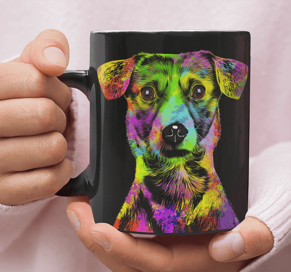 GORGEOUS POP ART JACK RUSSELL BLACK MUG - DESIGN ON BOTH SIDES