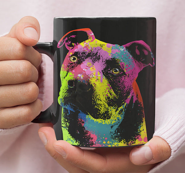 GORGEOUS POP ART PIT BULL BLACK MUG - DESIGN ON BOTH SIDES