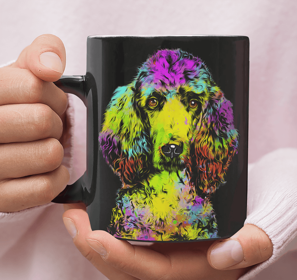GORGEOUS POP ART POODLE BLACK MUG - DESIGN ON BOTH SIDES