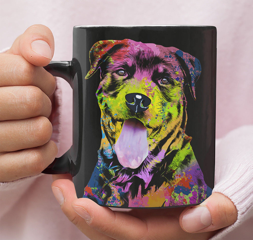 GORGEOUS POP ART ROTTWEILER BLACK MUG - DESIGN ON BOTH SIDES
