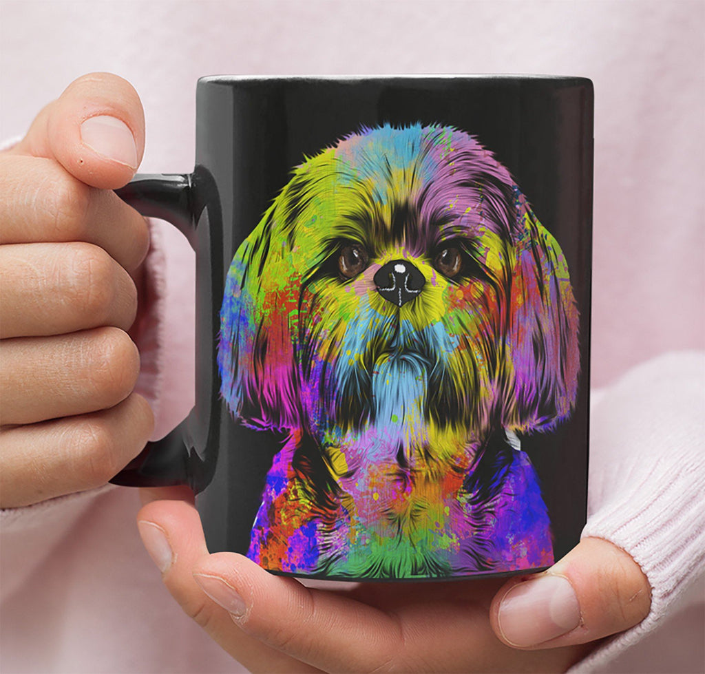 GORGEOUS POP ART SHIH TZU BLACK MUG - DESIGN ON BOTH SIDES