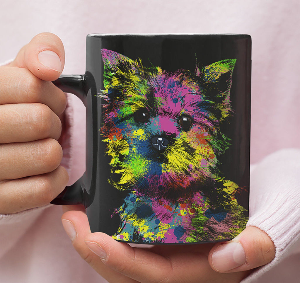 GORGEOUS POP ART YORKIE BLACK MUG - DESIGN ON BOTH SIDES