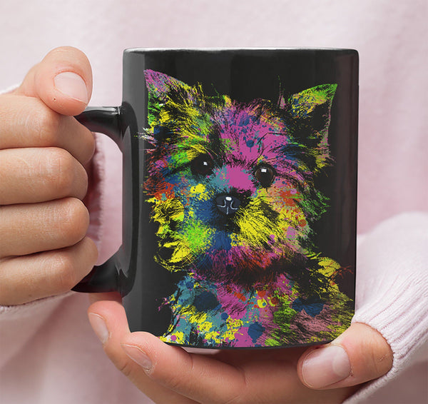 GORGEOUS POP ART YORKIE BLACK MUG - DESIGN ON BOTH SIDES