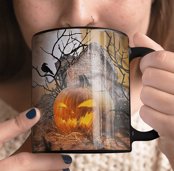 HALLOWEEN SCARY PUMPKINS 11 OZ MUG - WRAP DESIGN - 2 COLORS