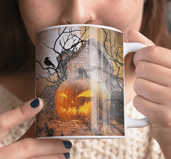 HALLOWEEN SCARY PUMPKINS 11 OZ MUG - WRAP DESIGN - 2 COLORS