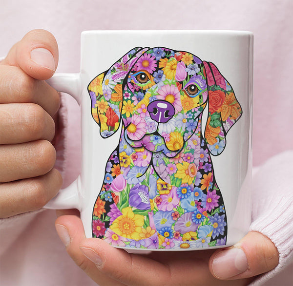 FABULOUS FLOWER BEAGLE WHITE MUG - DESIGN ON BOTH SIDES